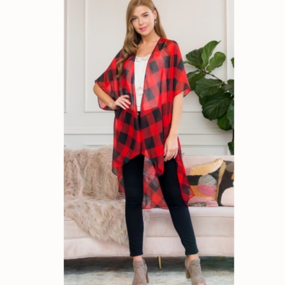 🆕 Red Buffalo Check Kimono - Picture 2 of 7